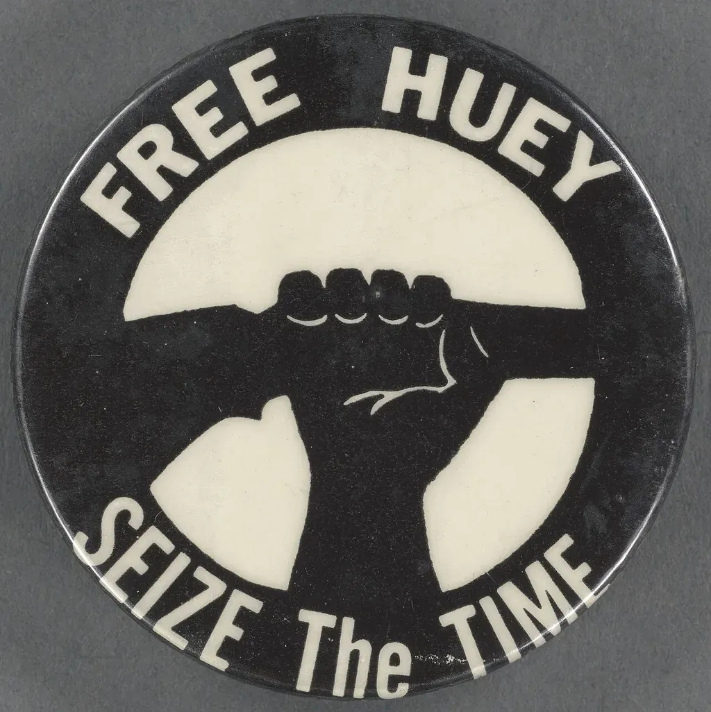 A Free Huey campaign button from the late 1960s